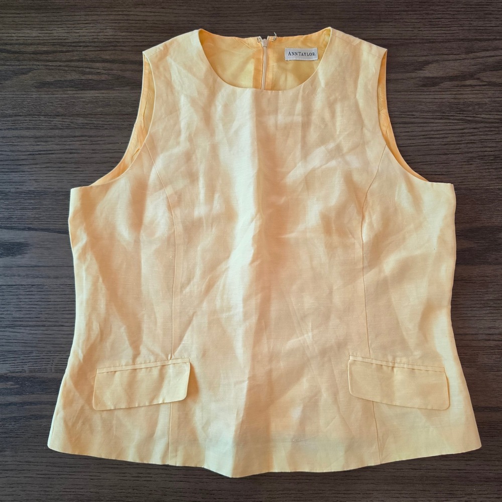Ann Taylor Yellow Linen Silk Blend Sleeveless Shell Top Blouse Size 14